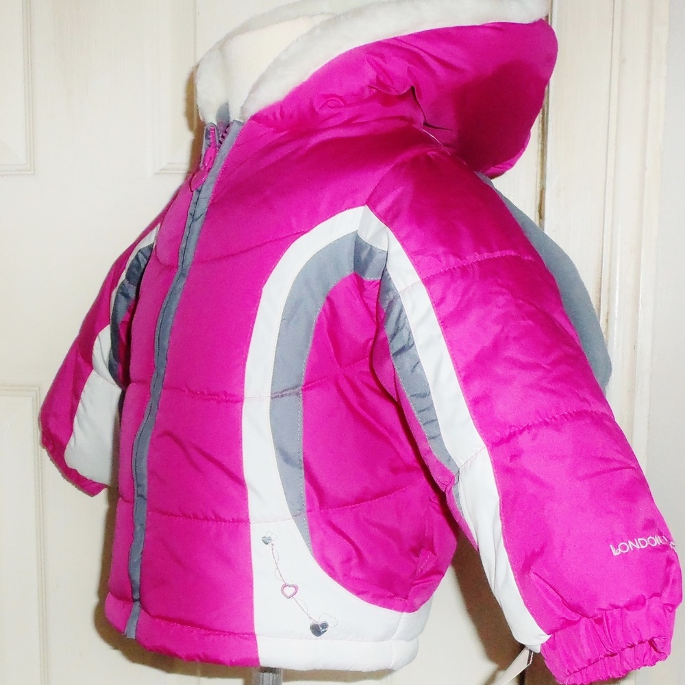 Toddler Girl Pink Multi London Fog Jacket and Hat